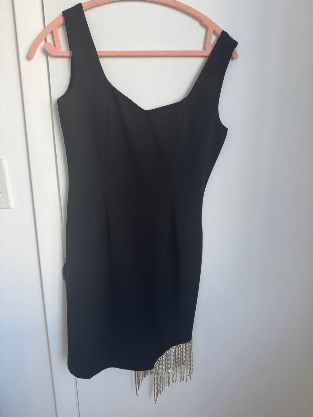 Lea & Viola Black Mini Dress with Gold Chain Fringe